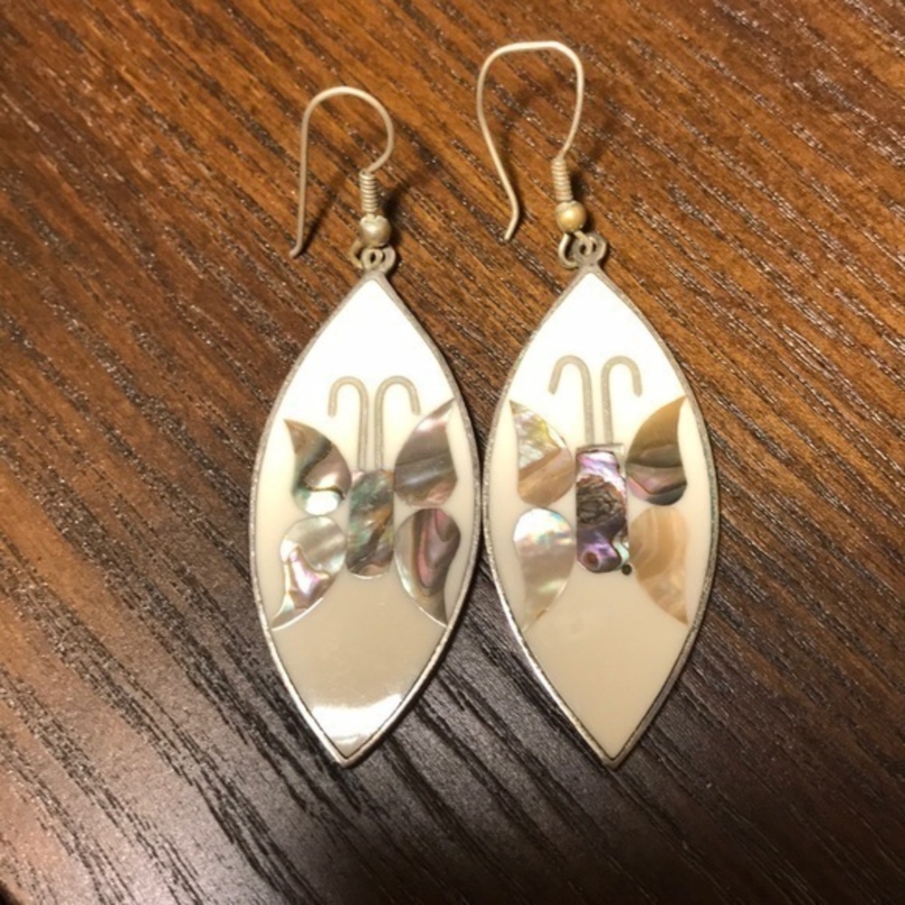 Enamel & Abalone butterfly drop earrings